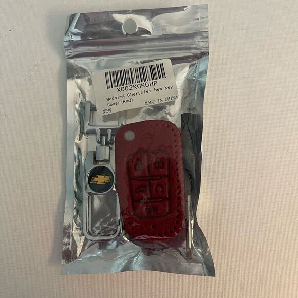 Chevrolet Key Fob Keychain in silver  & Fob Case Cover in Red Leather NWT - Picture 7 of 7